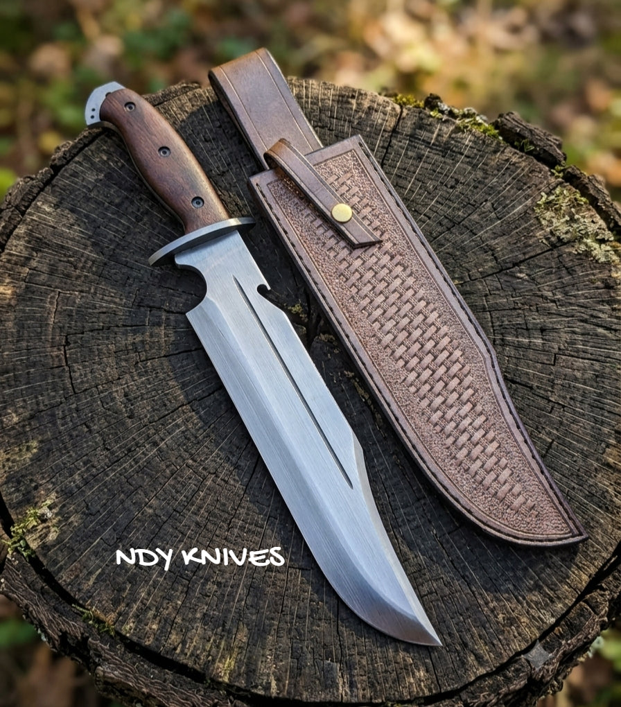 15" D2 Steel Bowie Knife – Heavy-Duty Fixed Blade Camp Slicer with Rosewood Handle