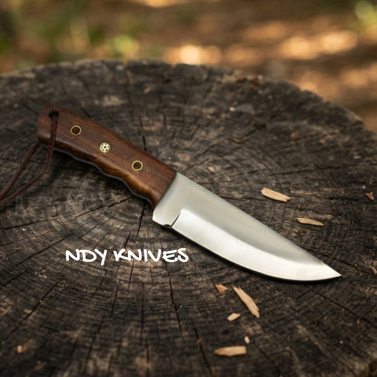 8.5" D2 Steel Skinning Knife – Full Tang Fixed Blade with Rosewood Handle