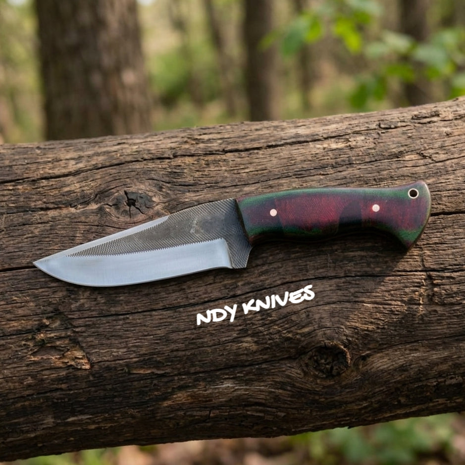 Heavy-Duty High Carbon Steel Hunting Knife – Full Tang Fixed Blade Field Tool with Genuine Leather Sheath