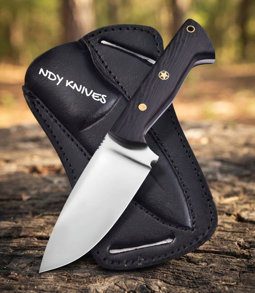 8" D2 Steel Skinning Knife – Full Tang Fixed Blade Skinner with Wenge Wood