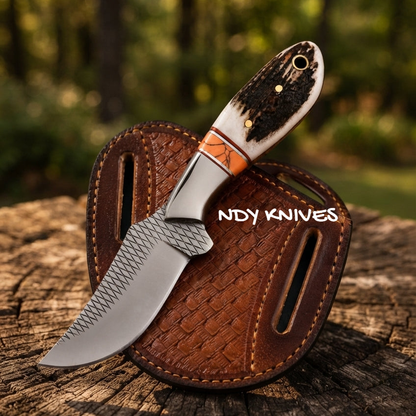 7" Rasp Steel Cowboy Knife – Fixed Blade Outdoor Tool with Stag Horn Handle