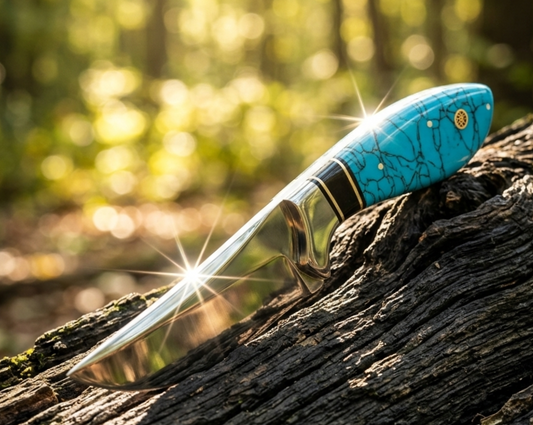 Handcrafted Turquoise Stone Handle Field Knife – Premium Fixed Blade Collector’s Tool with Leather Sheath