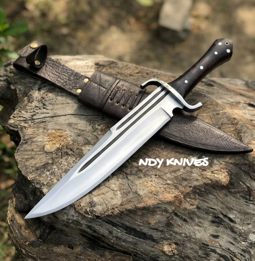 Professional D2 Steel Bowie Knife – Heavy-Duty Full Tang Field Blade with Textured Micarta Handle & Leather Sheath