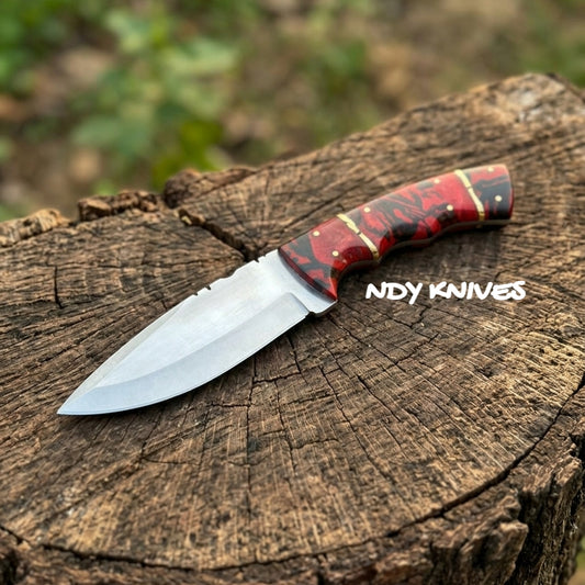 Compact D2 Steel Skinning Knife – Precision Fixed Blade with Vibrant Resin Handle & Leather Sheath
