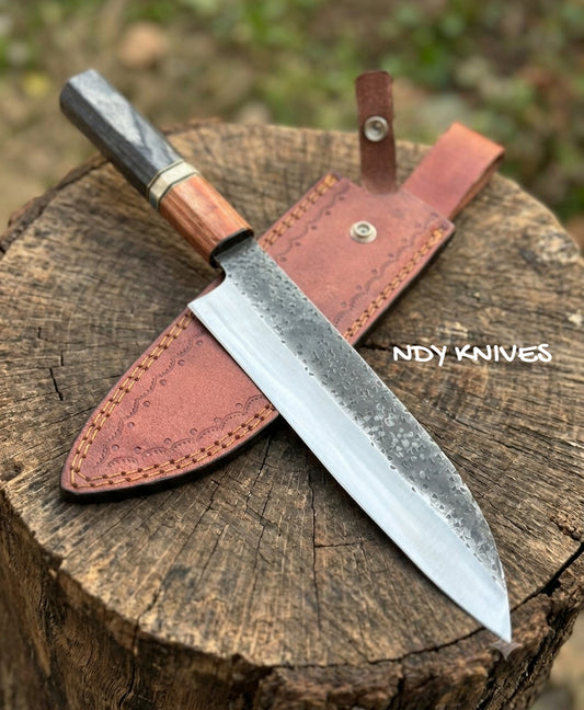 13" D2 Tool Steel Chef Knife – 8.5" Hammered Gyuto Slicing Blade