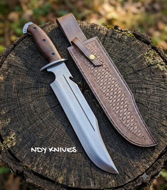 15" D2 Steel Bowie Knife – Heavy-Duty Fixed Blade Camp Slicer with Rosewood Handle