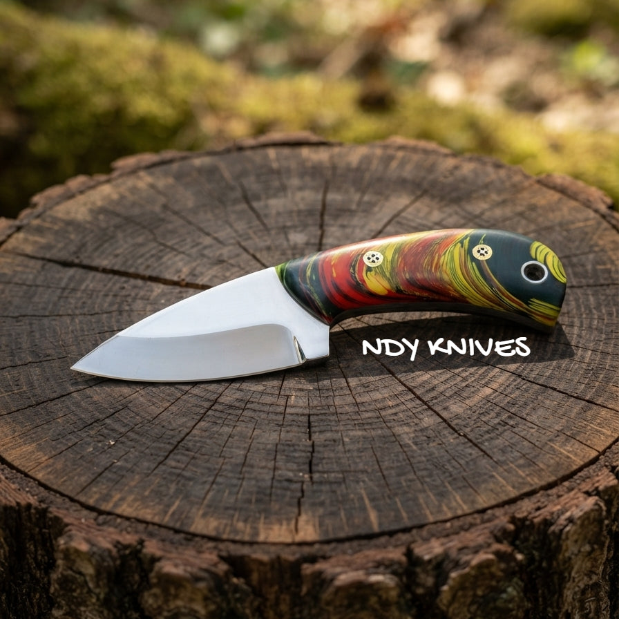 6.5" D2 Steel Skinning Knife – Fixed Blade Skinner with Swirled Resin Handle