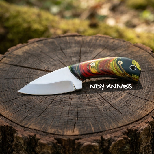 6.5" D2 Steel Skinning Knife – Fixed Blade Skinner with Swirled Resin Handle