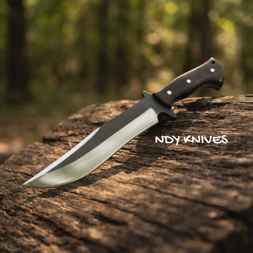 13.5" D2 Steel Bowie Knife – Full Tang Fixed Blade Camp Slicer with Rosewood