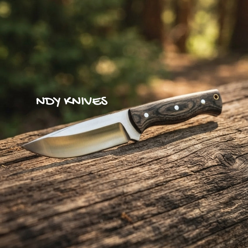 8" J2 Stainless Steel Skinning Knife – Full Tang Fixed Blade Skinner with Wenge Wood