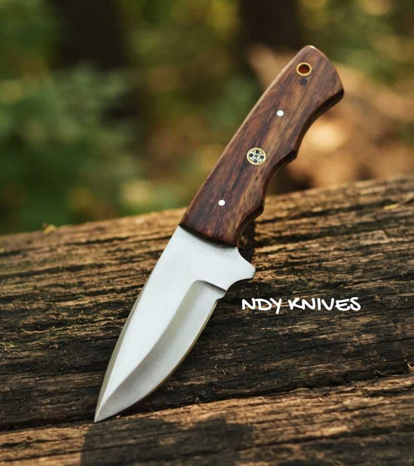 7.25" J2 Stainless Steel Skinning Knife – Fixed Blade Skinner with Rosewood