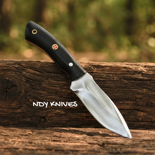 8" J2 Stainless Steel Skinning Knife – Fixed Blade Skinner with Black Micarta