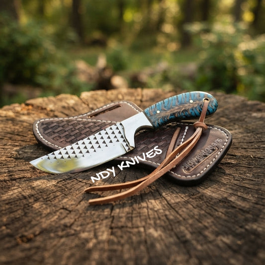 8" Rasp Steel Cowboy Knife – Fixed Blade Outdoor Tool with Pinecone Resin Handle