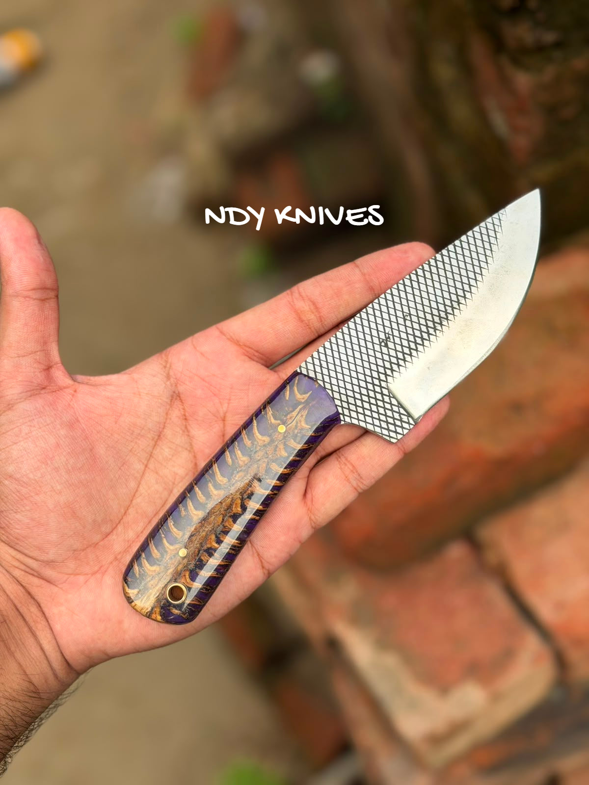 8" High-Carbon Rasp Steel Cowboy Knife with Purple Pinecone Handle