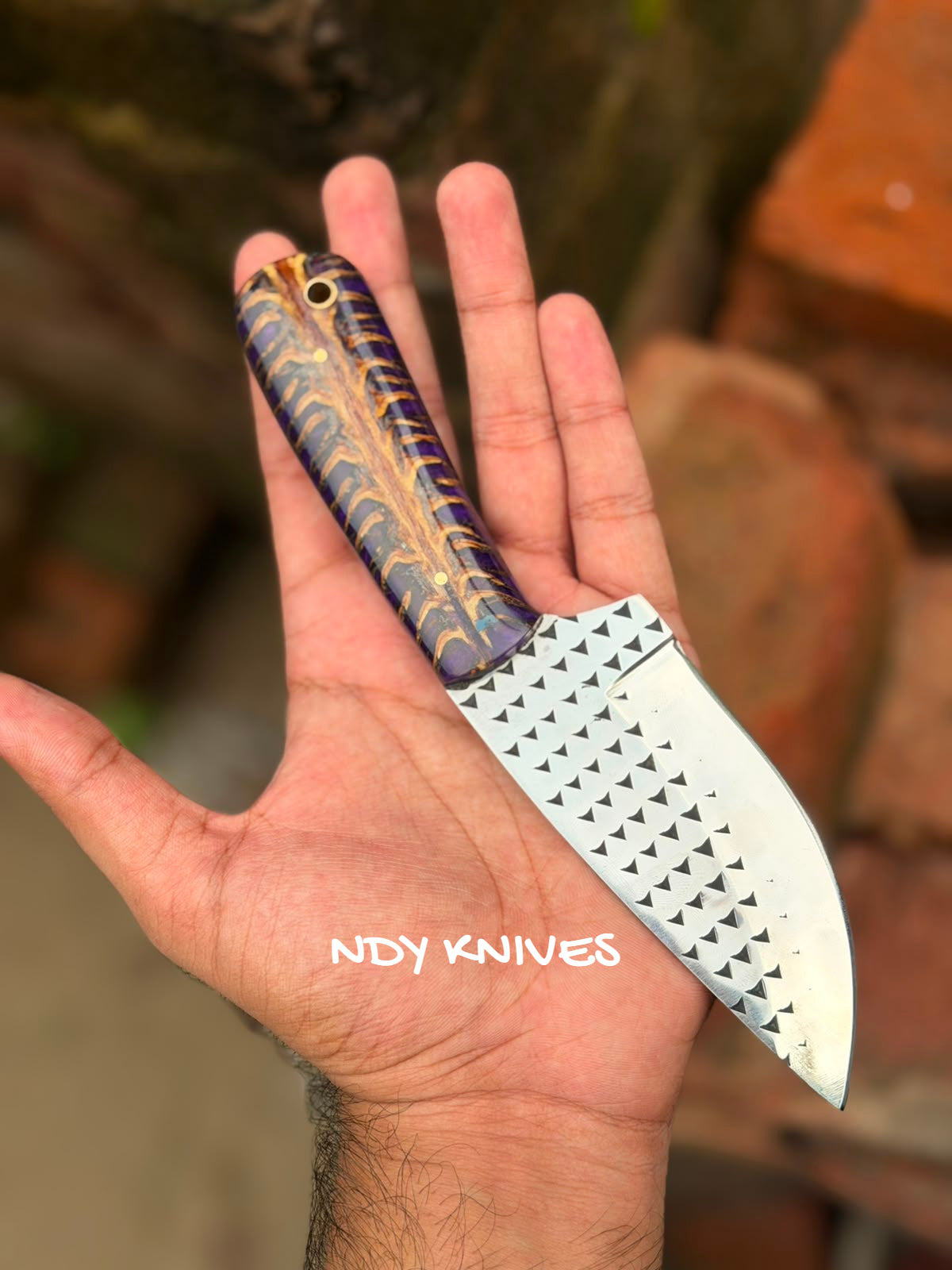 8" High-Carbon Rasp Steel Cowboy Knife with Purple Pinecone Handle