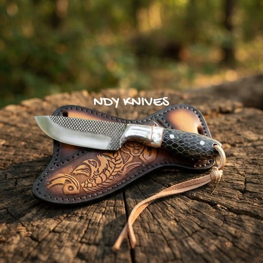 7.5" Rasp Steel Cowboy Knife – Fixed Blade Outdoor Tool Honeycomb Handle