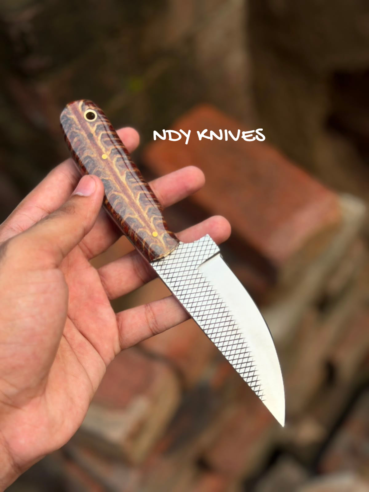 8" High-Carbon Rasp Steel Cowboy Knife with Amber Pinecone Handle