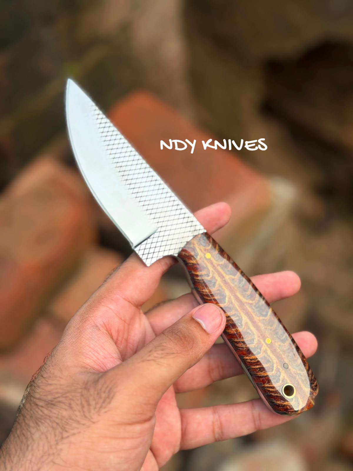 8" High-Carbon Rasp Steel Cowboy Knife with Amber Pinecone Handle