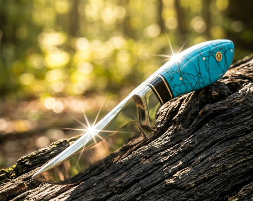 Handcrafted Turquoise Stone Handle Field Knife – Premium Fixed Blade Collector’s Tool with Leather Sheath