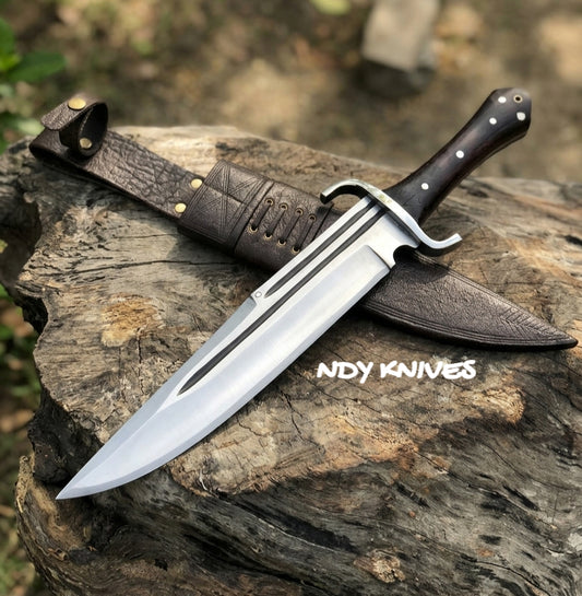Professional D2 Steel Bowie Knife – Heavy-Duty Full Tang Field Blade with Textured Micarta Handle & Leather Sheath
