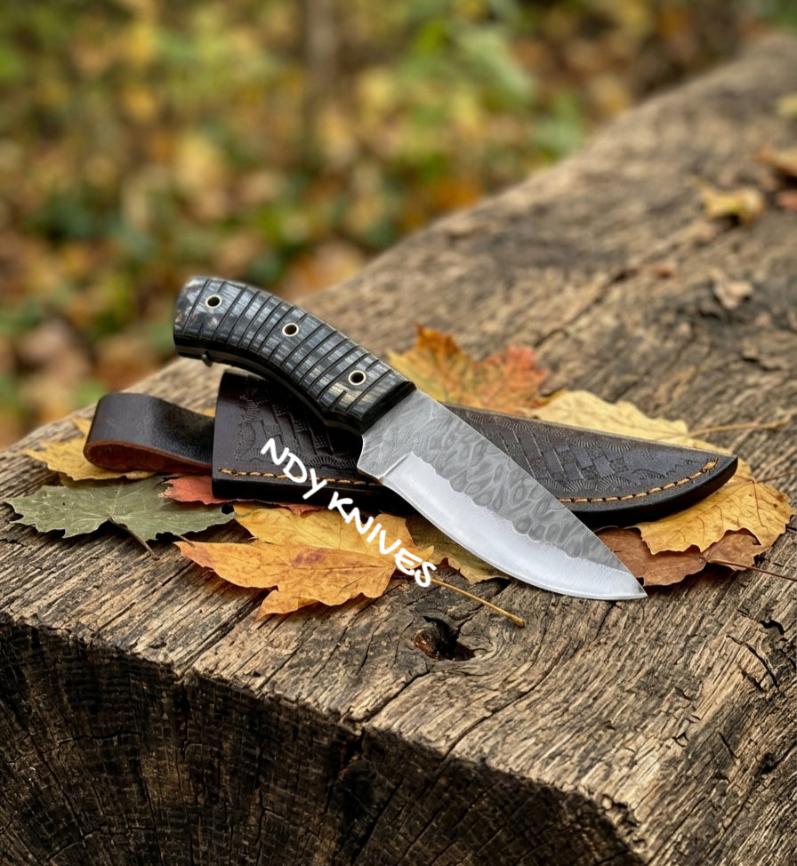 8" Forged High Carbon Steel Skinner Knife – Full-Tang Hunting Fixed Blade with Premium Weatherproof Pakkawood Handle